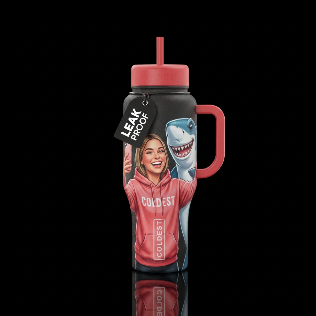 Chloe from Coldest with pink Coldest hoodie standi... water bottle design