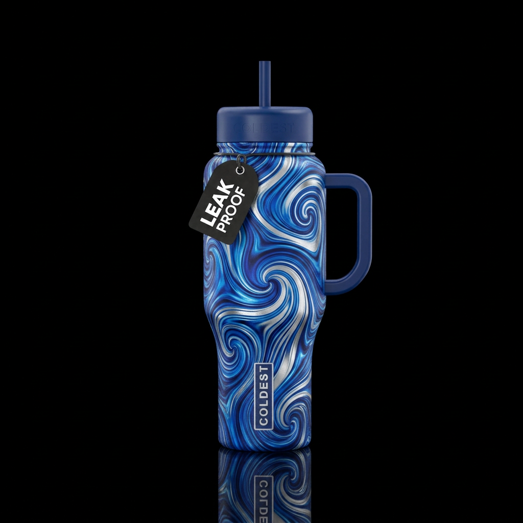 Tumbler inspired by blue and silver swirls water bottle design