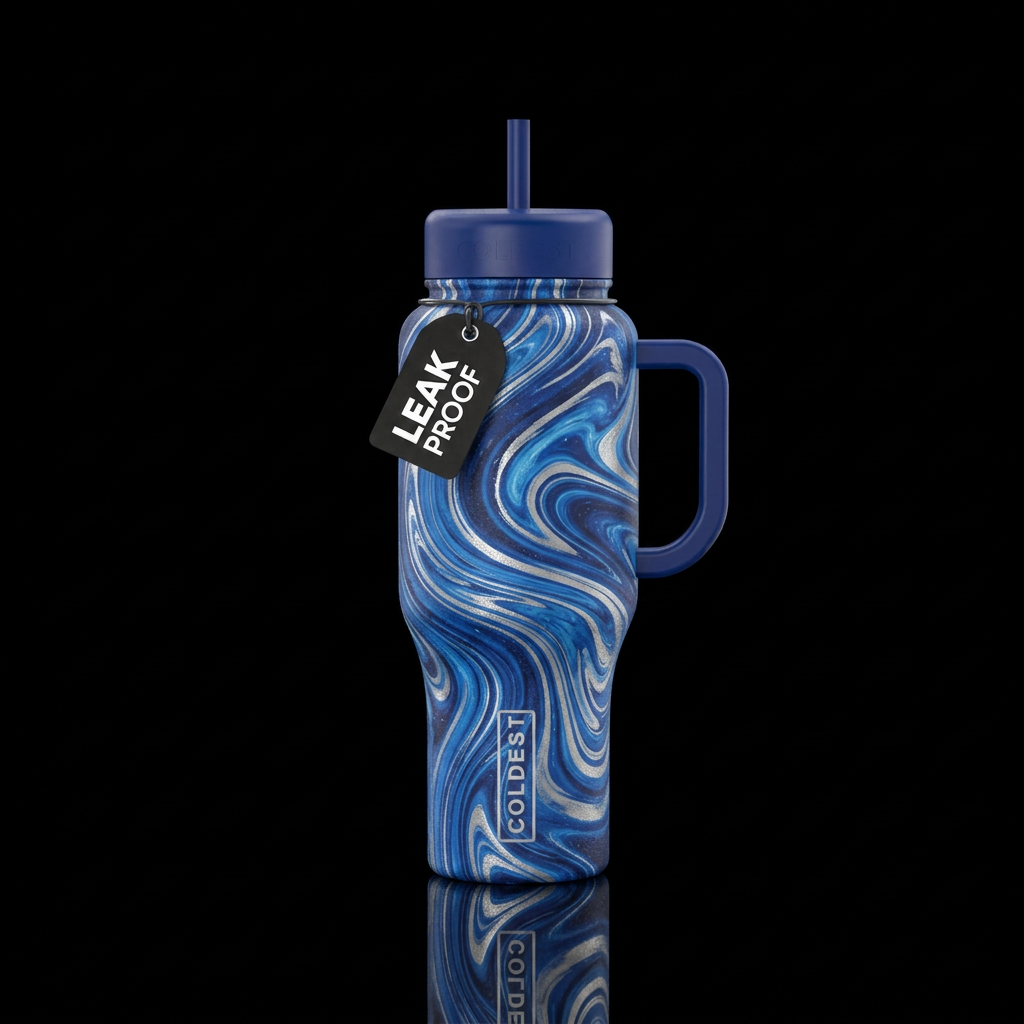 Tumbler inspired by blue and silver swirls water bottle design