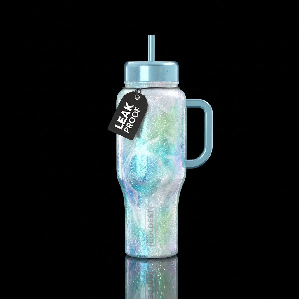 Tumbler inspired by glaciers, glistening in the su... water bottle design