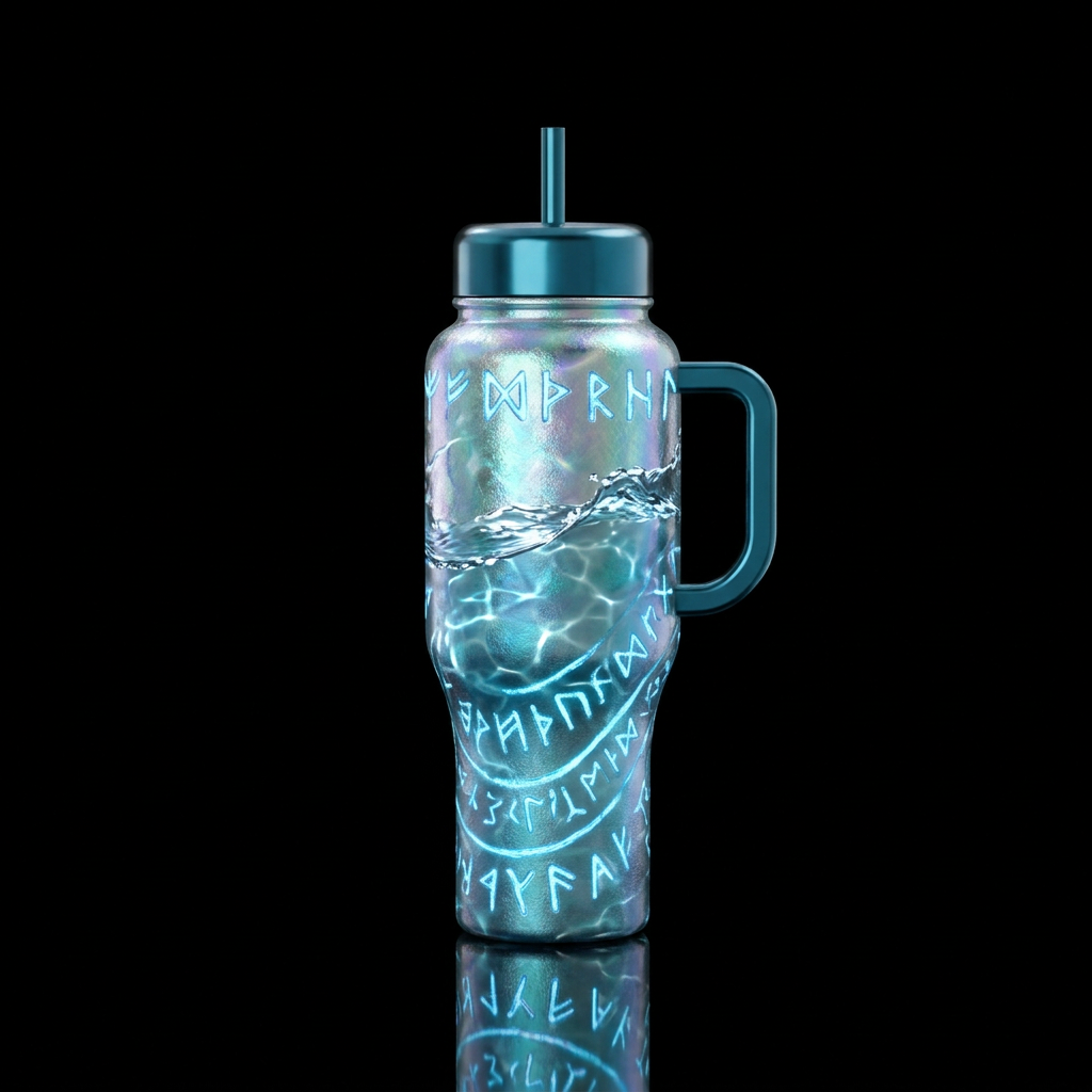 Tumbler inspired by atlantean metal alloy, glisten... water bottle design
