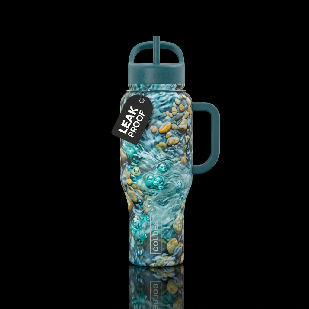 Tumbler inspired by a babbling brook water bottle design