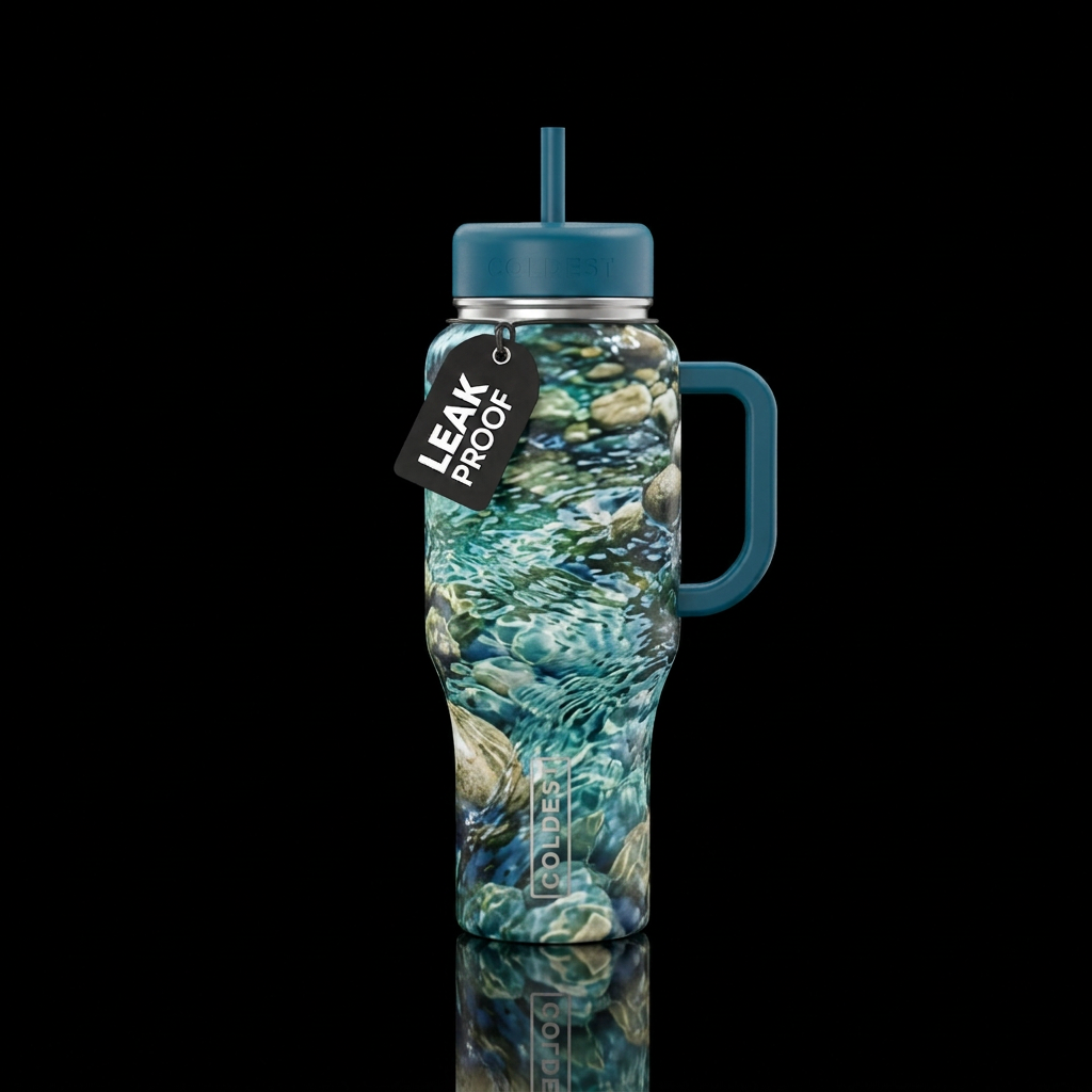 Tumbler inspired by a babbling brook water bottle design