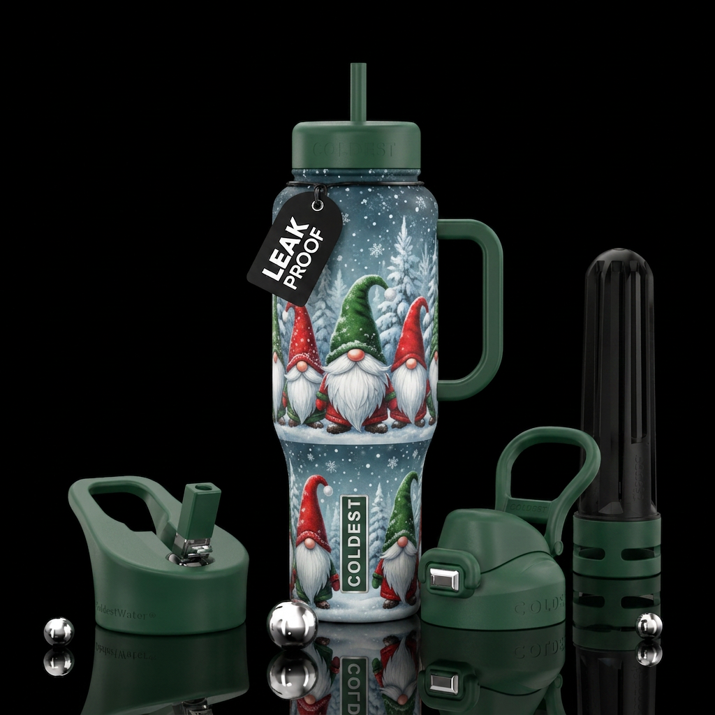 Gnomes in the winter water bottle design