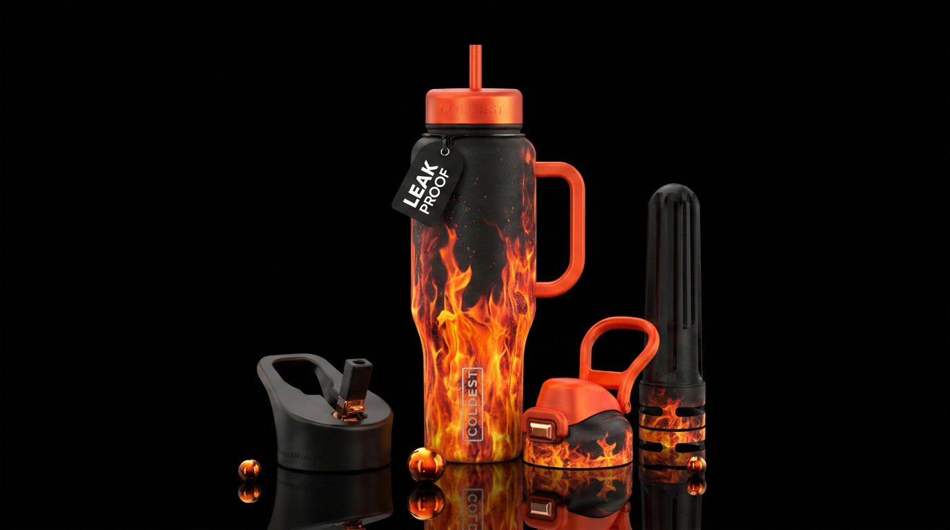 Fire flames water bottle design