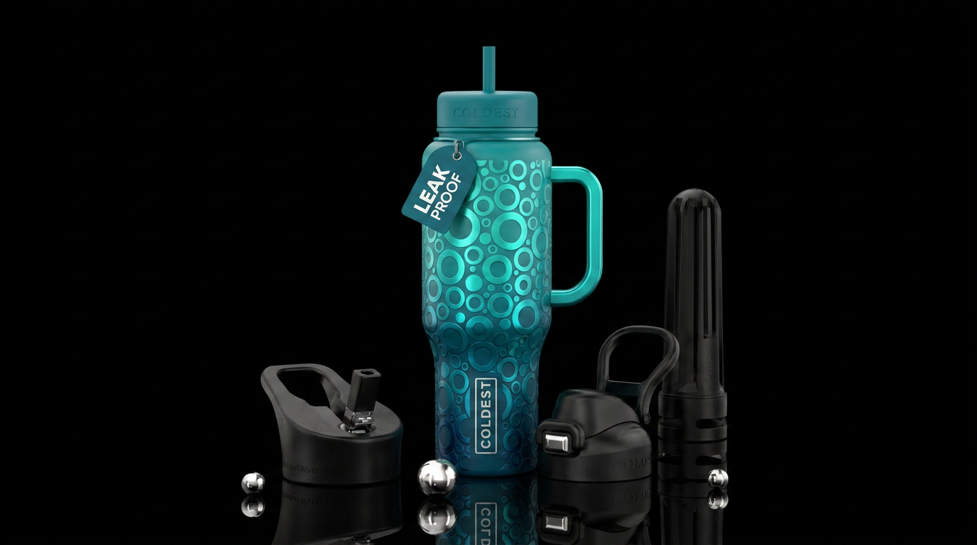 Teal ombre circles water bottle design