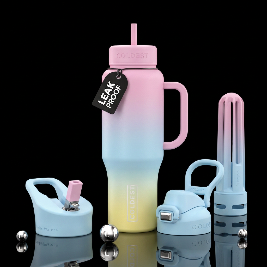 Pastel pink,pastel blue,pastel yellow, gradient,se... water bottle design