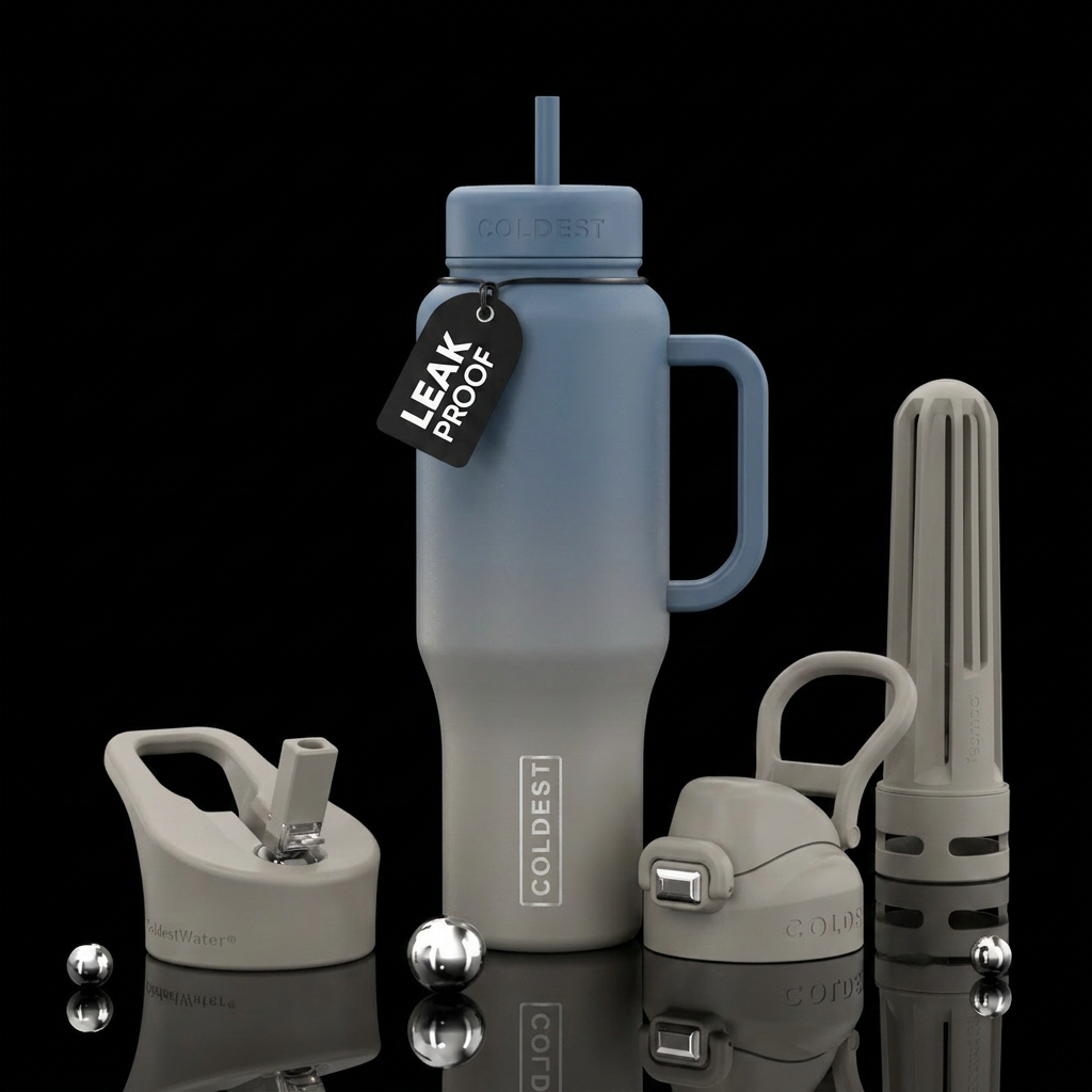 Dusty Blue,Griege, gradient,matte water bottle design