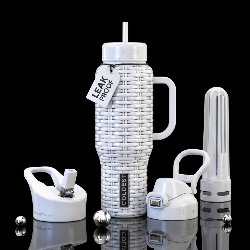 Wicker pattern in white,glossy,textured water bottle design