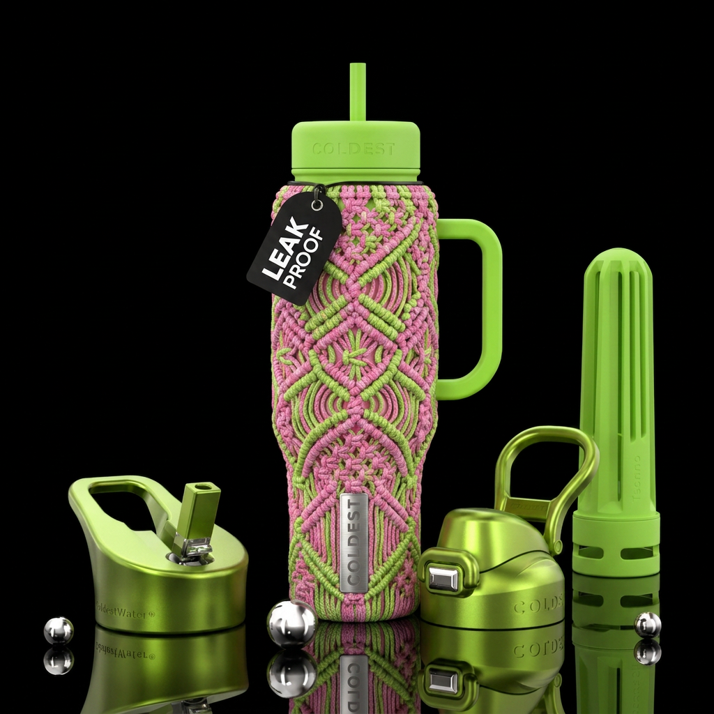 Macrame fusion design whole bottle in pink and lim... water bottle design