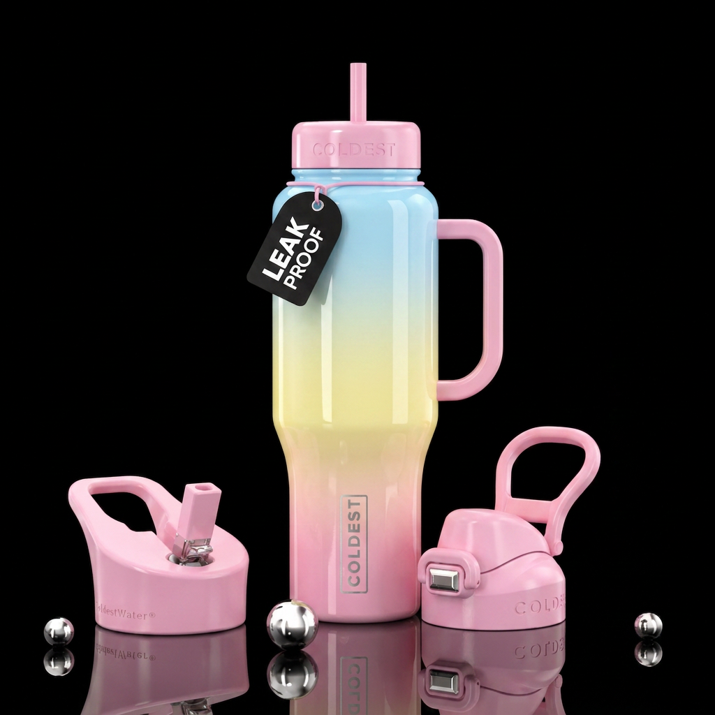 Baby pink,baby blue,light yellow,ombre,glossy water bottle design