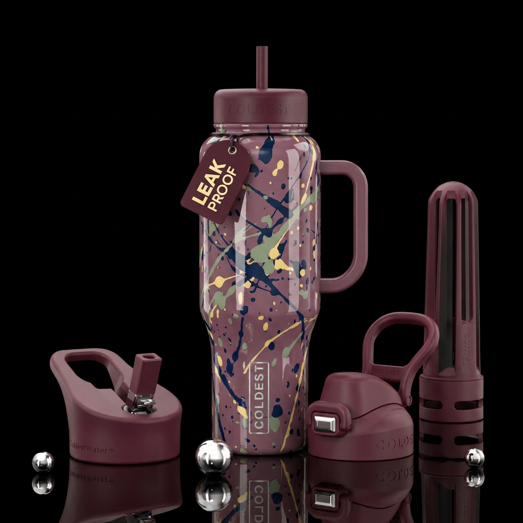 Mauve color bottle,burgundy color top and handle, ... water bottle design