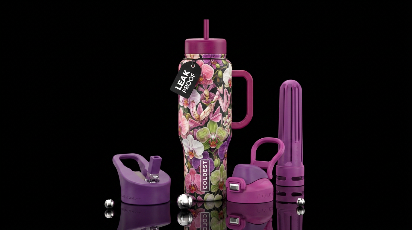 Orchid Mantis hidden in a bunch of orchids,glossy water bottle design