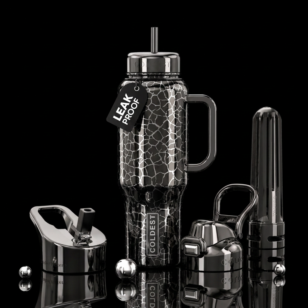 Black chrome bottle with mettalic silver crackle,h... water bottle design