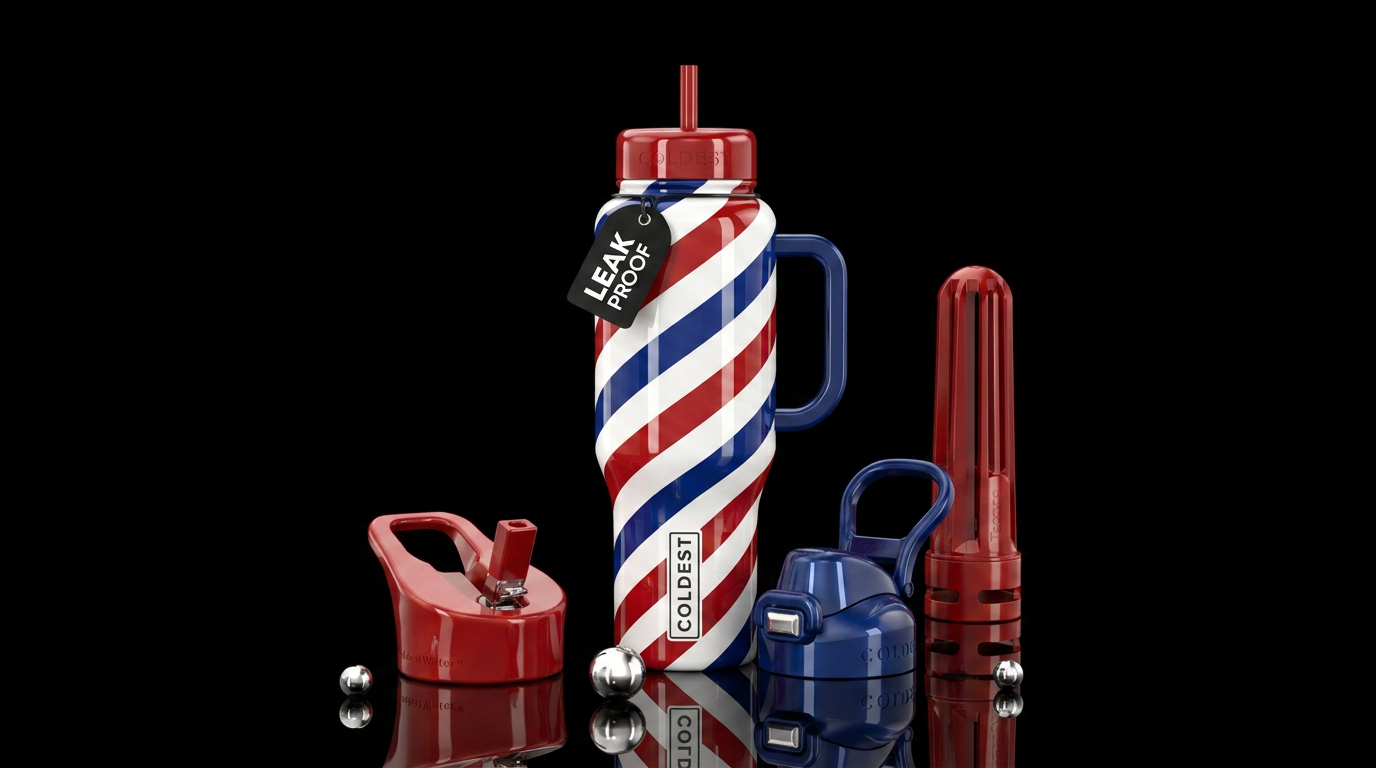 Antique Barber pole design,red,white,blue,glossy water bottle design