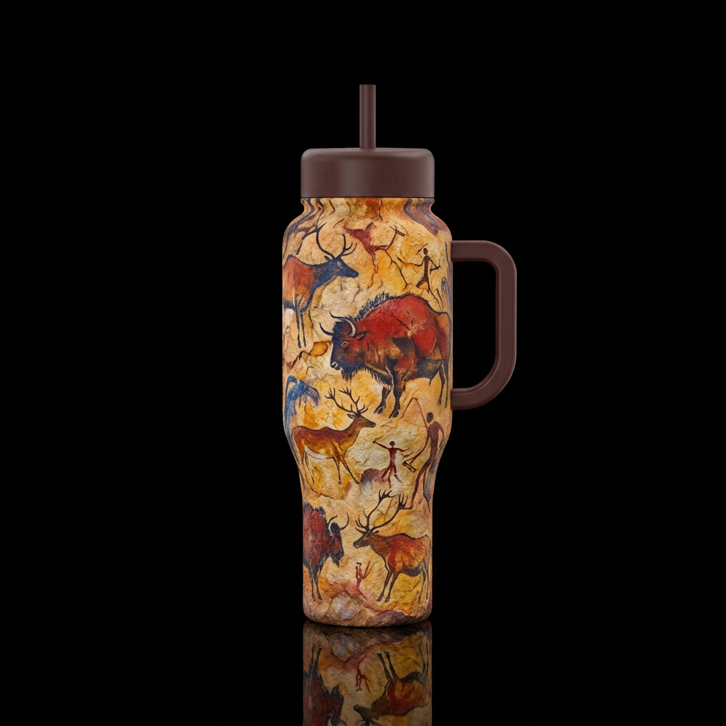 Paleolithic era cave art design,textured,primitive... water bottle design