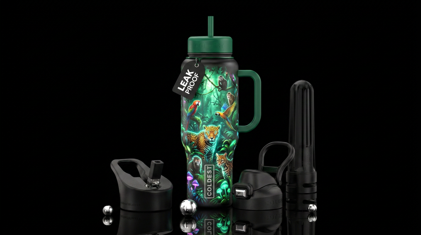 Glowie In the jungle with animals water bottle design