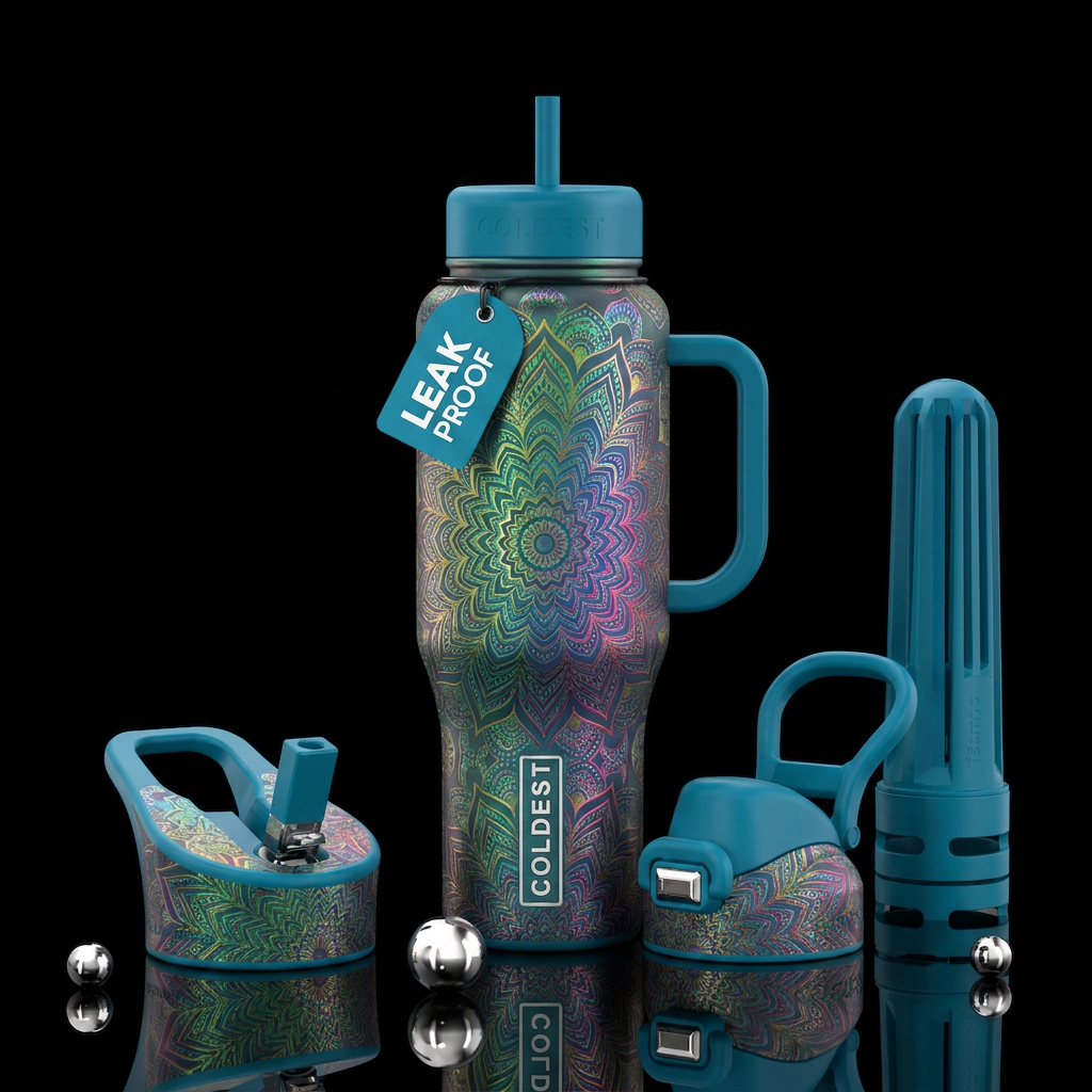 Mandala hirographic water bottle design