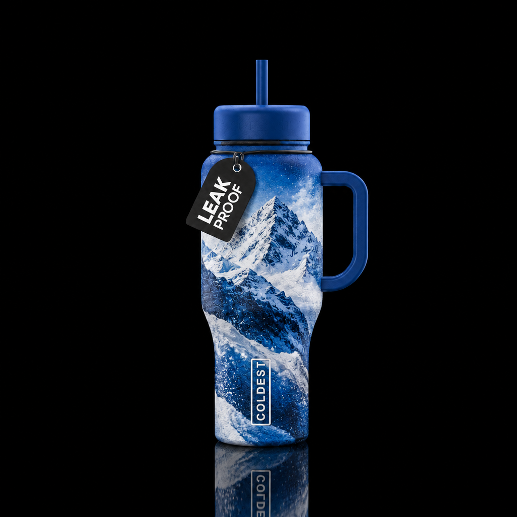 Snowy mountains water bottle design