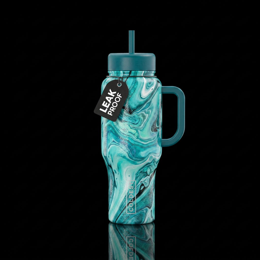I’d picture a rich turquoise/aqua base, with sever... water bottle design