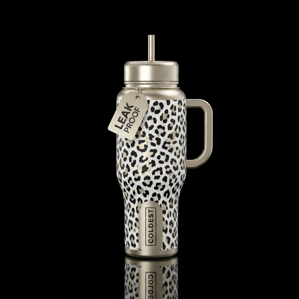 I wanna create a black-and-white cheetah with a li... water bottle design