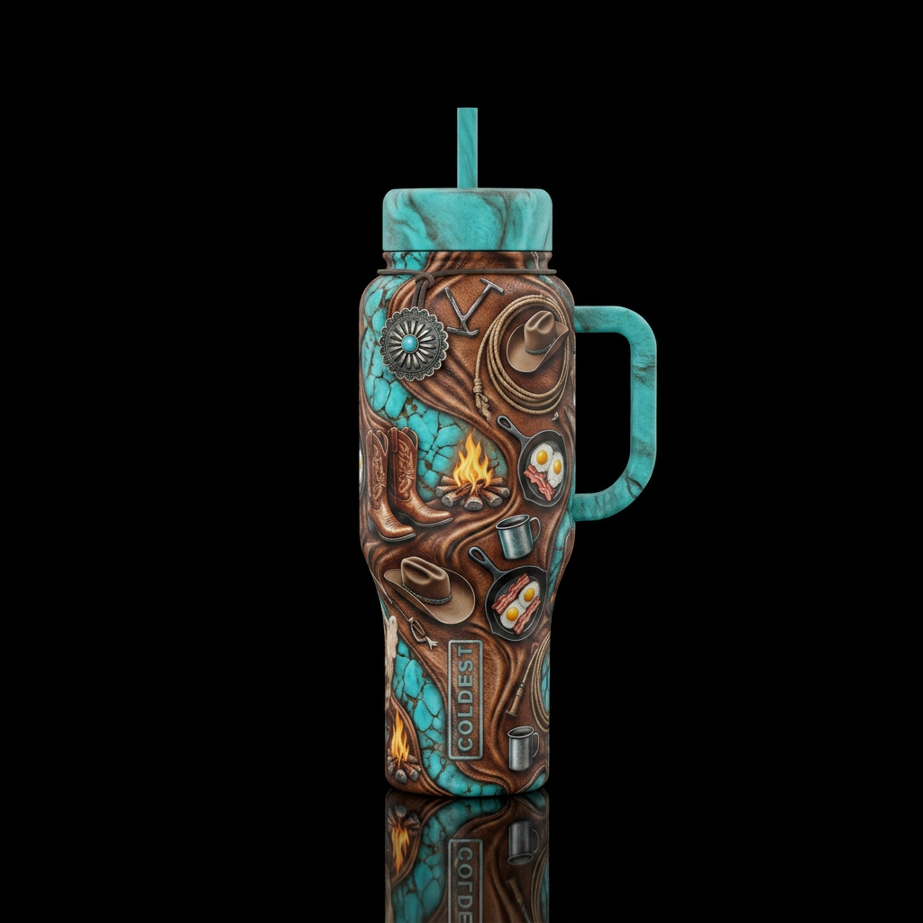 I want to create a western theme with the brown an... water bottle design