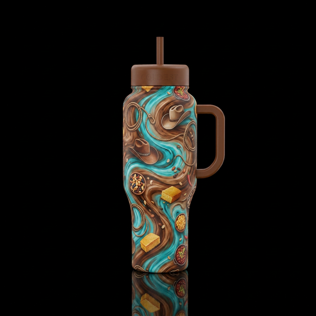 I want to create a western theme with the brown an... water bottle design