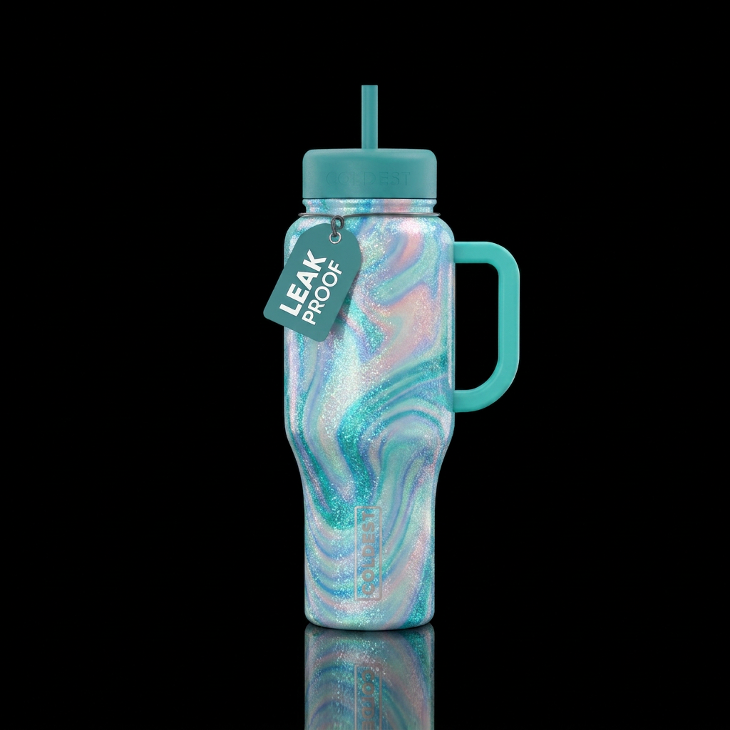 I want baby blue teal turquoise aquamarine pearl i... water bottle design