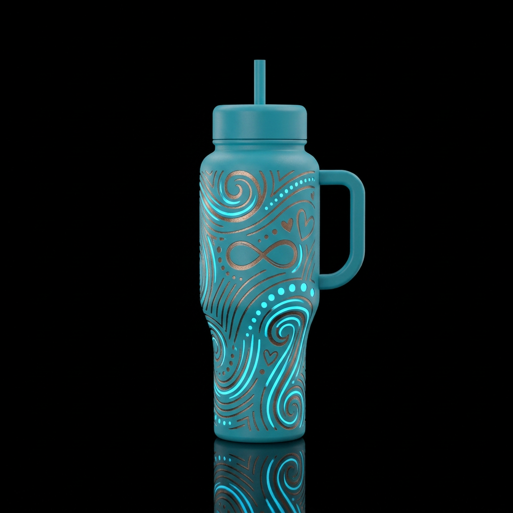 I want a full coldest turquoise blue cup only with... water bottle design