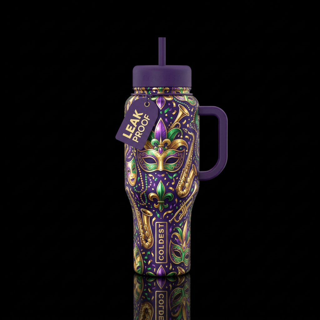 Mardi Gras’s cup water bottle design