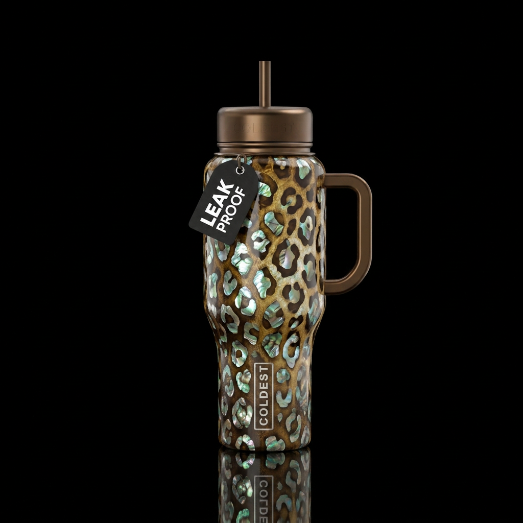 antique brown looking leopard with mother pearl fo... water bottle design