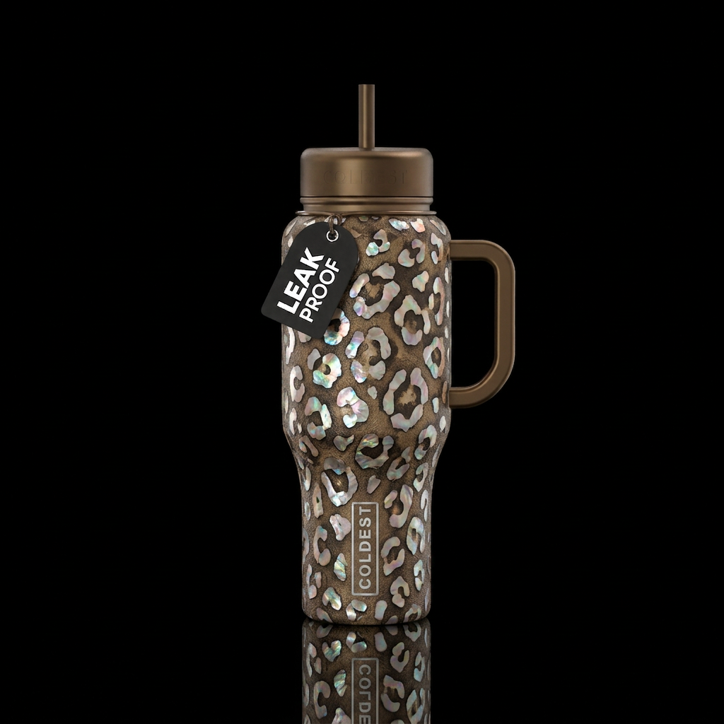 antique brown looking leopard with mother pearl fo... water bottle design