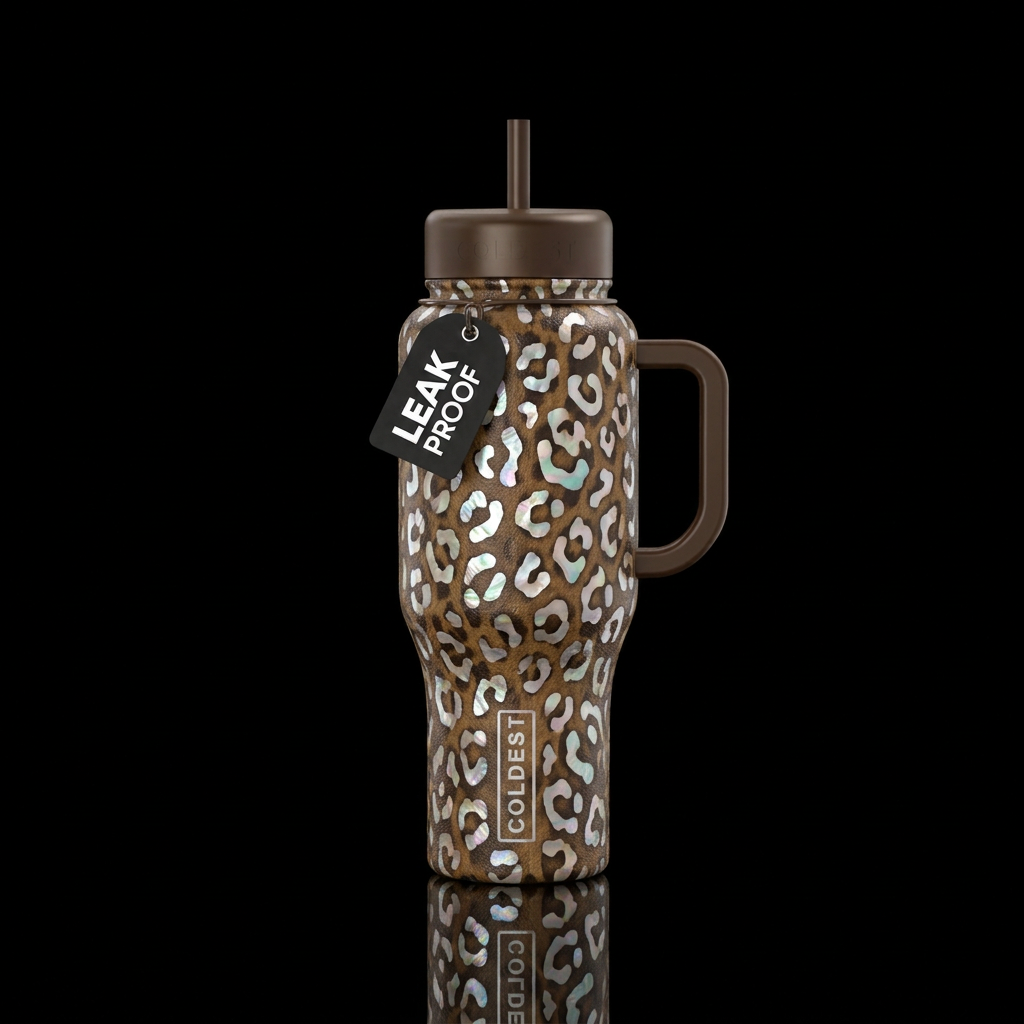 antique brown looking leopard with mother pearl fo... water bottle design
