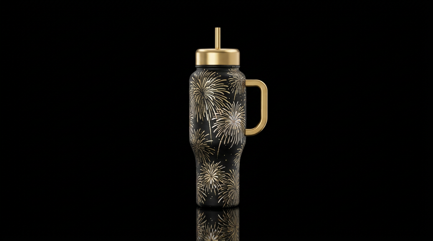 new years cup, I want it to be black with mother p... water bottle design