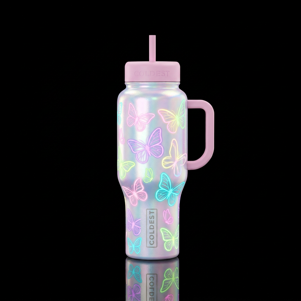 I want to create a mother pearl iridescent all ove... water bottle design