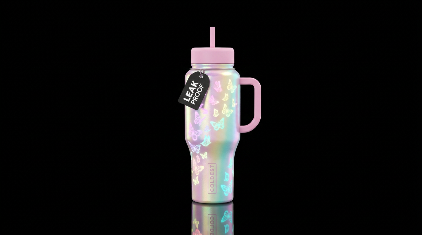 I want to create a mother pearl iridescent all ove... water bottle design