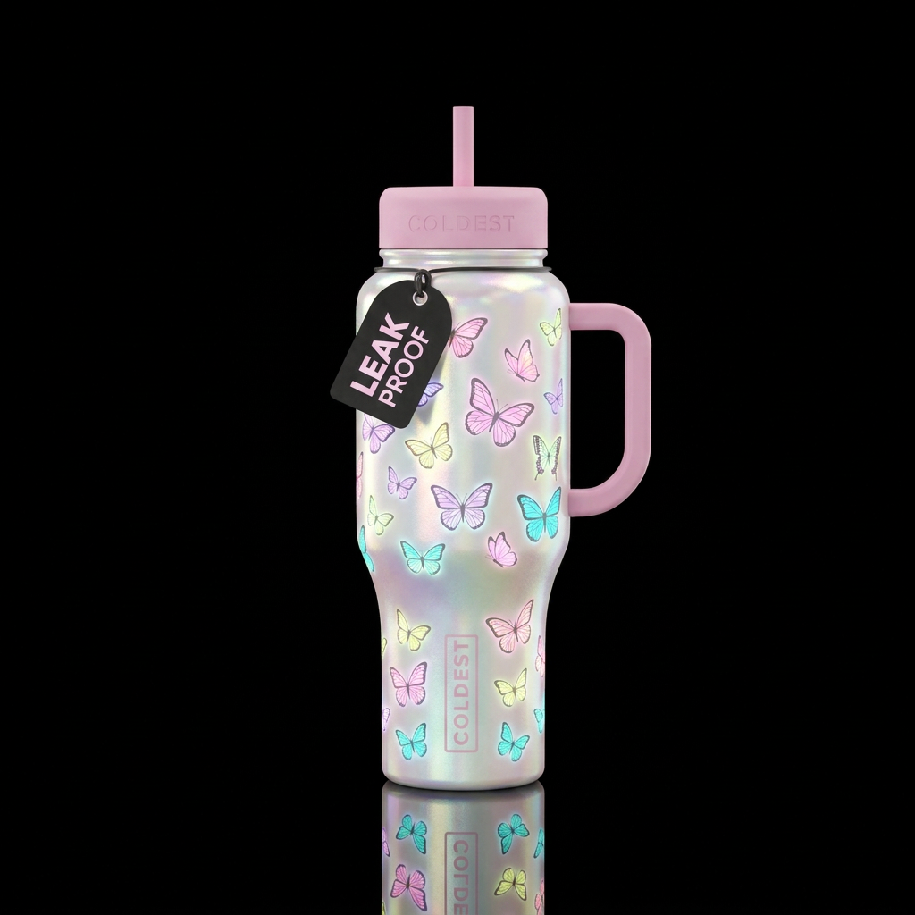 I want to create a mother pearl iridescent all ove... water bottle design