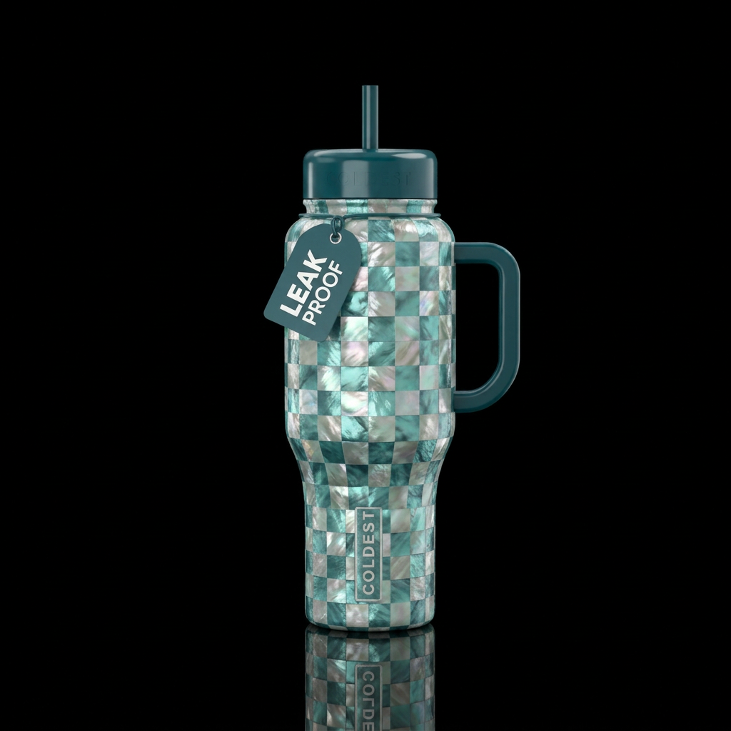 I want to do a aquamarine / mother pearl checkered... water bottle design