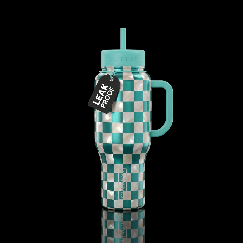 I want to do a aquamarine / mother pearl checkered... water bottle design