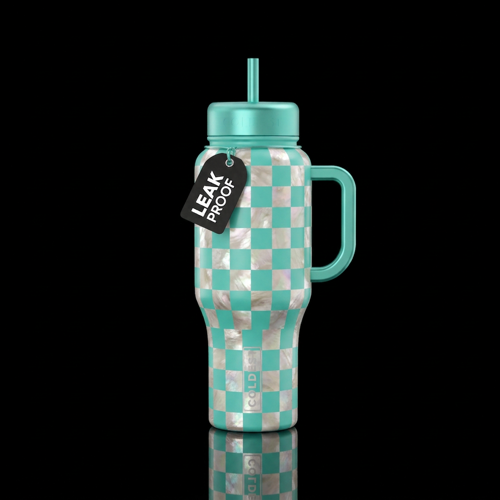 I want to do a aquamarine / mother pearl checkered... water bottle design