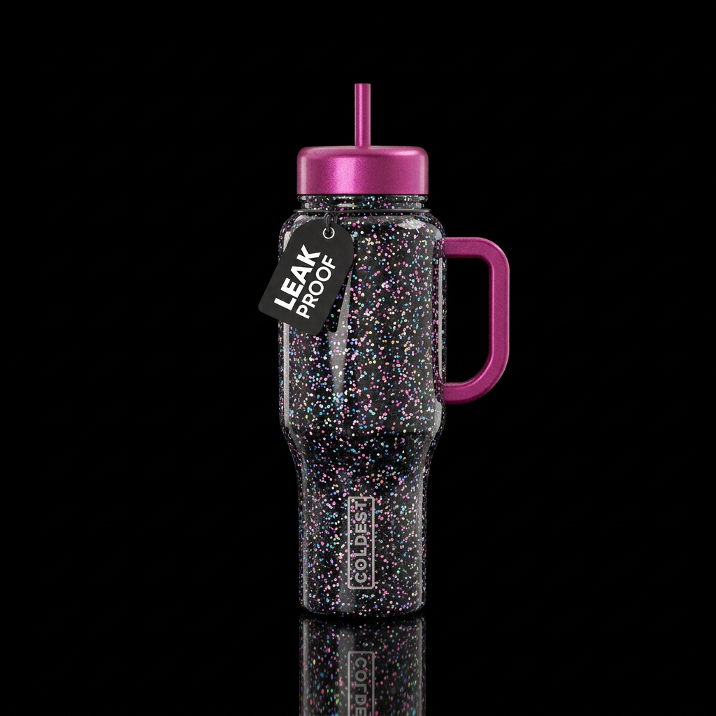 All black with tiny multicolor glitter like tiny p... water bottle design