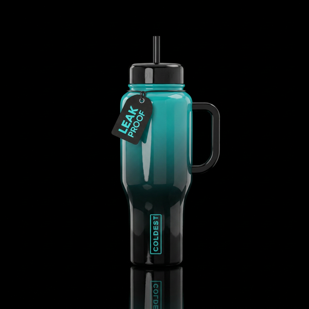 I want a shinny ombre of turquoise and black water bottle design