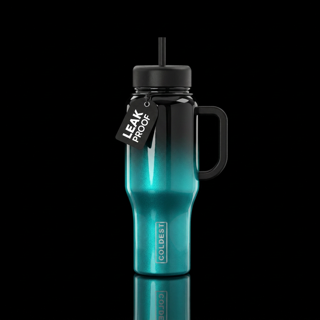 I want a shinny ombre of turquoise and black water bottle design