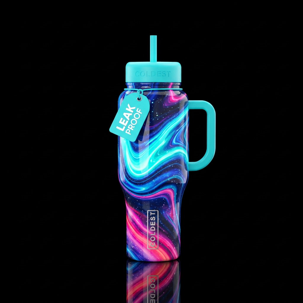 Turquoise Galaxy water bottle design