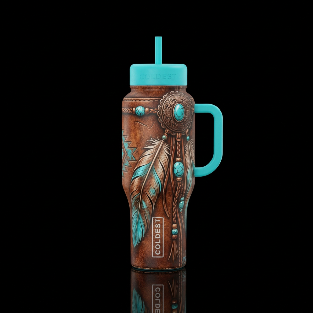 Turquoise Wild West water bottle design