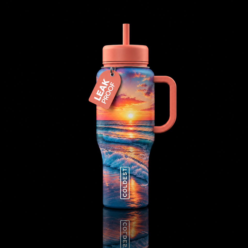 I wanna create the prettiest sunset at the ocean, ... water bottle design