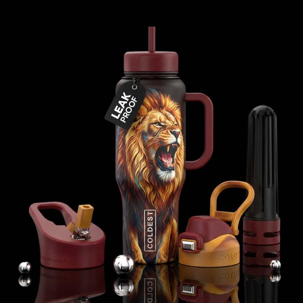 Lion roaring water bottle design
