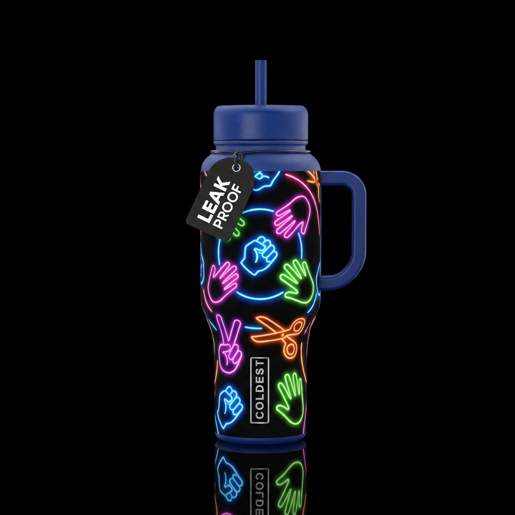Rock paper scissors, glowie water bottle design
