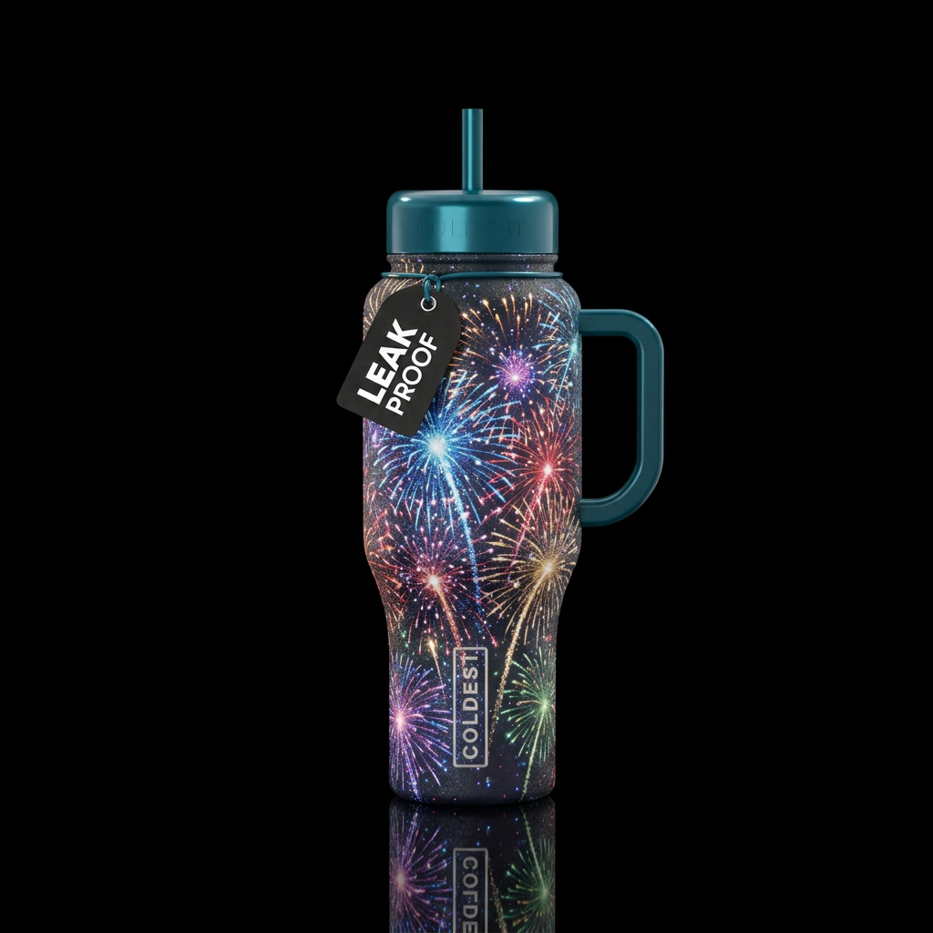 sparkly sparkle fireworks water bottle design