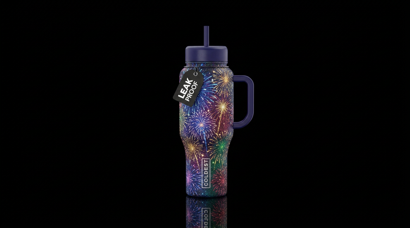 sparkly sparkle fireworks water bottle design
